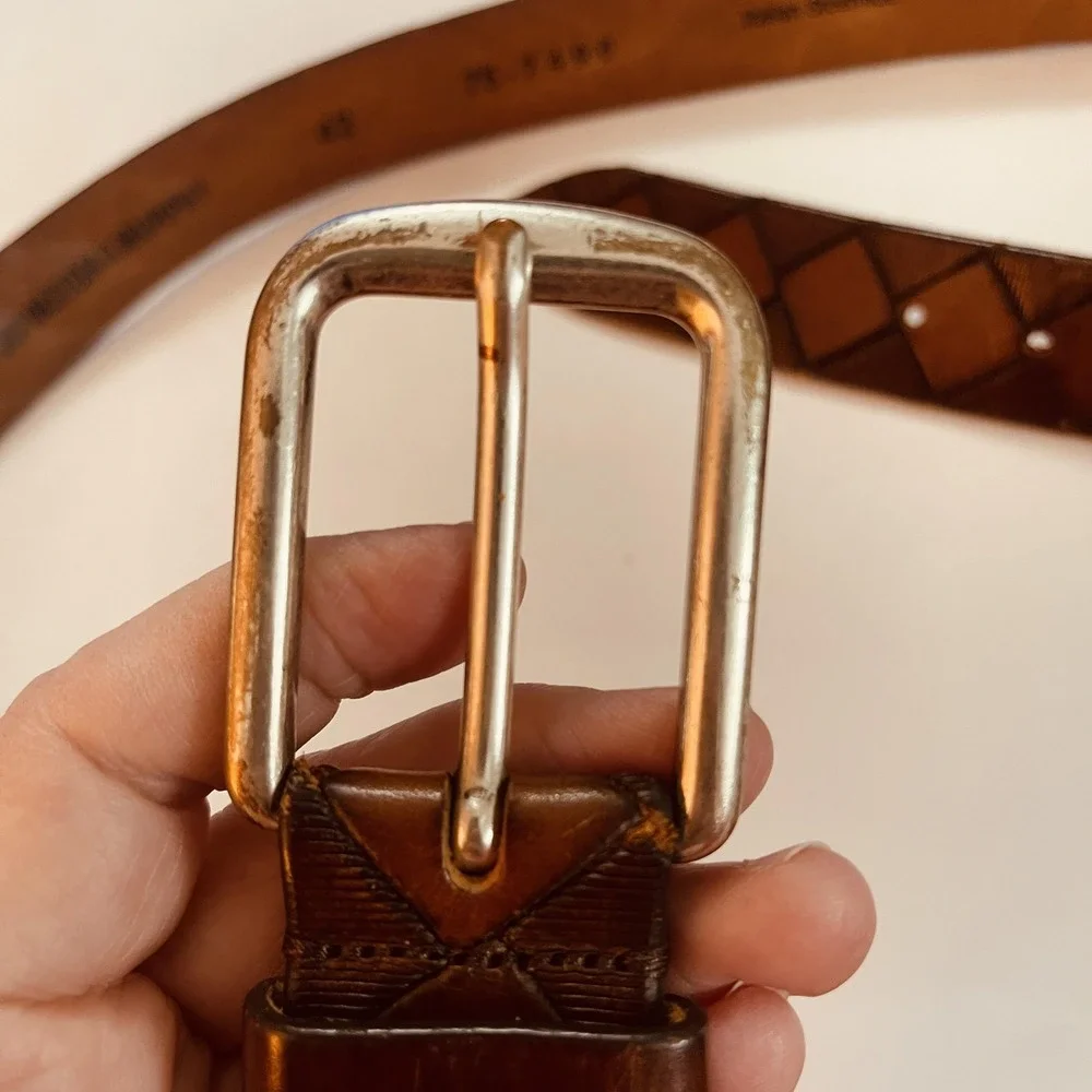 READ Johnston & Murphy Dress Belt Mens 42 Brown Steerhide Argyle Made In‎ Italy